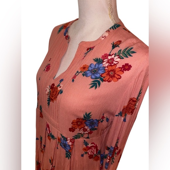 MATILDA JANE “Let’s Go Out” Peach Blue Burgundy Floral Long Slv Dress Size Small - Picture 3 of 6